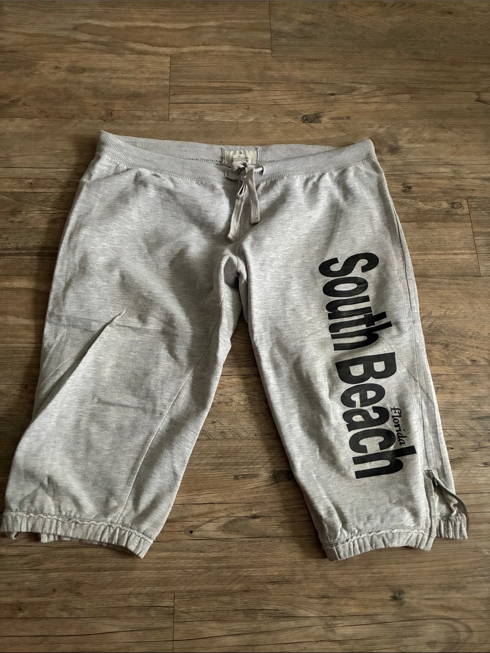 South Beach Gray Capri Sweatpants with Black Logo